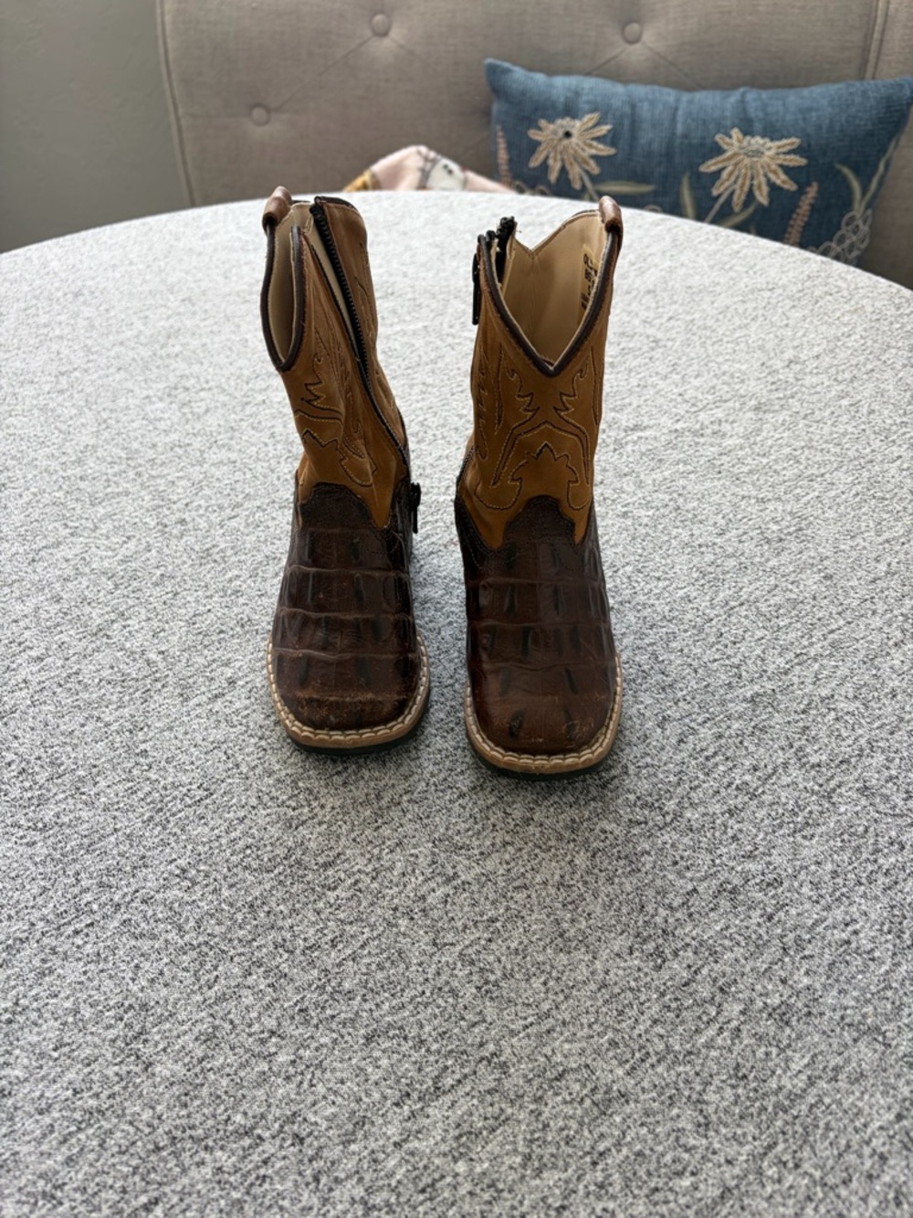 Old West Kids Two-Tone Brown Cowboy Boots - Picture 2 of 4